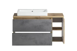 Badezimmerset Varese | Waschtisch und Spiegelschrank mit Beleuchtung | Wotan Eiche Beton Design