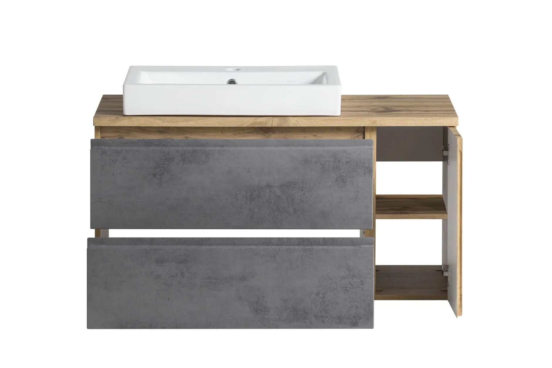 Badezimmerset Varese | Waschtisch und Spiegelschrank mit Beleuchtung | Wotan Eiche Beton Design