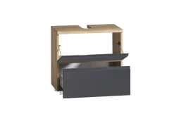 Badezimmerset Varese | Waschtisch und Spiegelschrank mit Beleuchtung | Wotan Eiche Graues Design