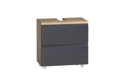 Badezimmerset Varese | Waschtisch und Spiegelschrank mit Beleuchtung | Wotan Eiche Graues Design