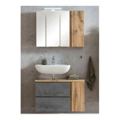 Badezimmerset Varese | Waschtisch und Spiegelschrank mit Beleuchtung | Wotan Eiche Beton Design