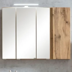 Badezimmerset Varese | Waschtisch und Spiegelschrank mit Beleuchtung | Wotan Eiche Beton Design