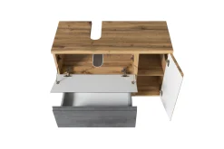 Badezimmerset Varese | Waschtisch und Spiegelschrank mit Beleuchtung | Wotan Eiche Beton Design