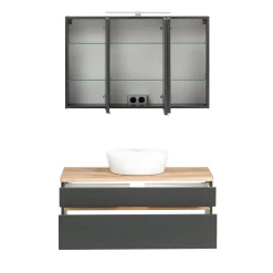 Badezimmerset Villach | Waschtischschrank und Spiegelschrank mit Beleuchtung | Graphitgrau