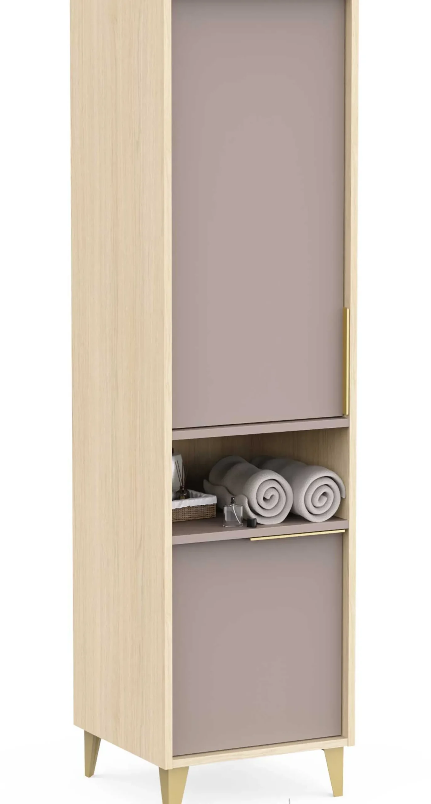 Badezimmer-Säulenschrank Azul - 40x40x153cm - 2 Türen - beige