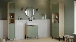 Badezimmersäulenschrank Calypso - 69x33x201cm - 4 Türen und 1 Schublade - Eiche Dekor/Grün