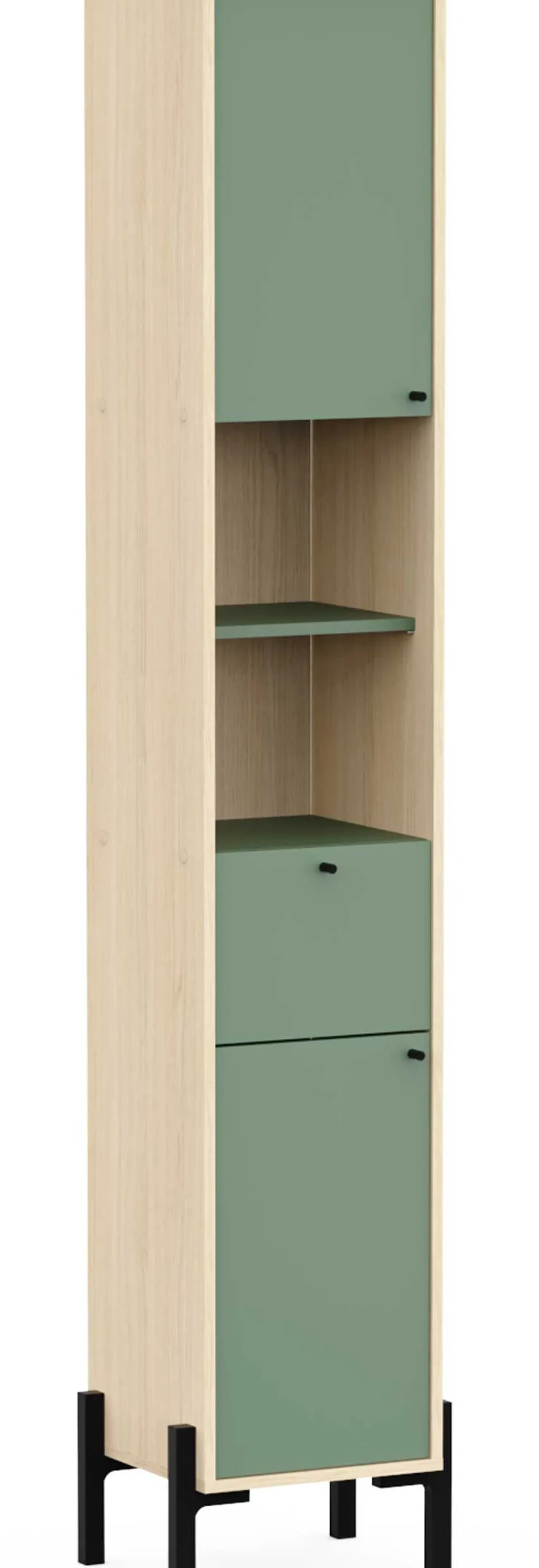 Badezimmersäulenschrank Calypso - 39x33x201cm - 2 Türen und 1 Schublade - Eiche Dekor/Grün