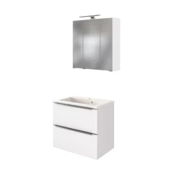 Badkombination Hansen 1 Waschtischunterschrank und Spiegelschrank 60cm - weiß