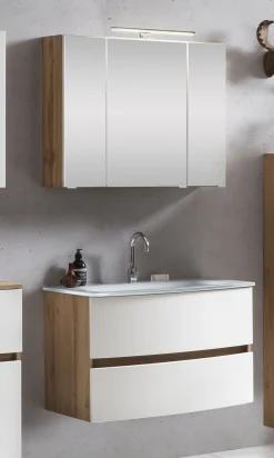 Badkombination Kornel 1 2-teilig mit weißem Waschbecken - Eiche/mattweiß