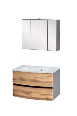 Badkombination Kornel 1 2-teilig mit weißem Waschbecken - Graphitgrau/Eiche