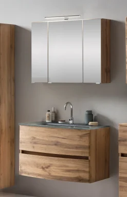 Badkombination Kornel 2 2-teilig mit grauem Waschbecken - Eiche