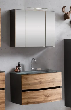 Badkombination Kornel 2 2-teilig mit grauem Waschbecken - Graphitgrau/Eiche