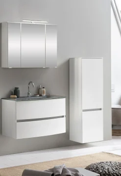 Badkombination Kornel 4 3-teilig mit grauem Waschbecken - weiß