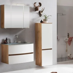 Badkombination Kornel 4 3-teilig mit grauem Waschbecken - Eiche/Mattweiß