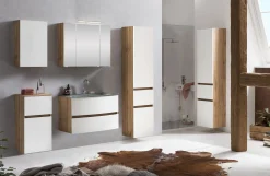 Badkombination Kornel 5 3-teilig mit grauem Waschbecken - Eiche/Mattweiß