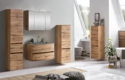 Badkombination Kornel 10 4-teilig mit grauem Waschbecken - Eiche