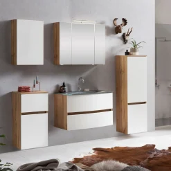 Badkombination Kornel 12 5-teilig mit grauem Waschbecken - Eiche/Mattweiß