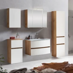 Badkombination Kornel 13 5-teilig mit weißem Waschbecken - Eiche/mattweiß