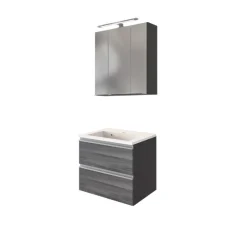 Badkombination Lotuk 1 Waschtisch und Spiegelschrank 60cm - grau