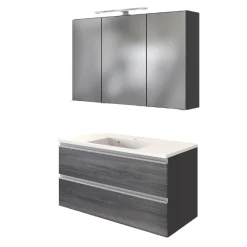 Badkombination Lotuk 3 Waschtisch und Spiegelschrank 100cm - grau