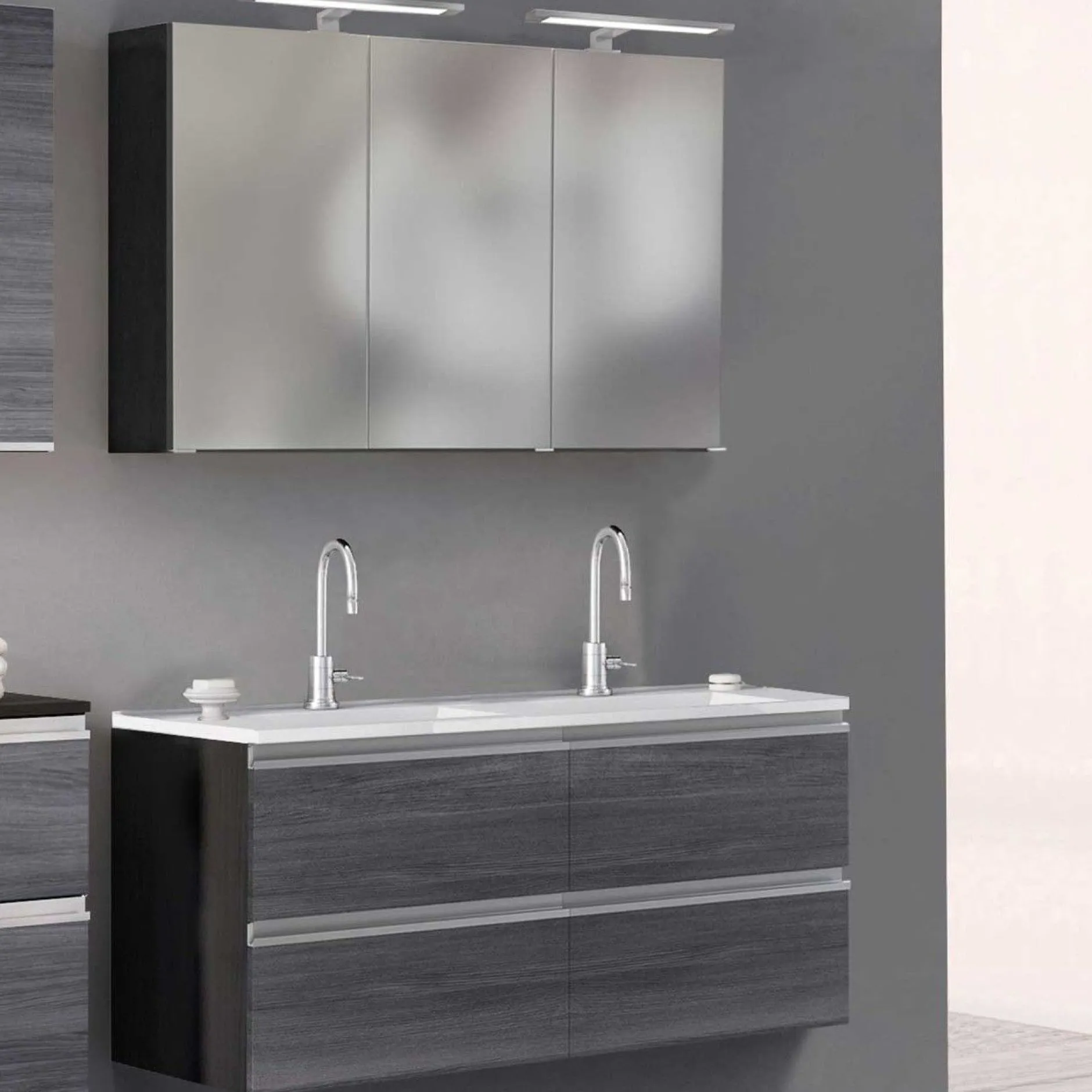Badkombination Lotuk 4 Waschtisch und Spiegelschrank 120cm - grau