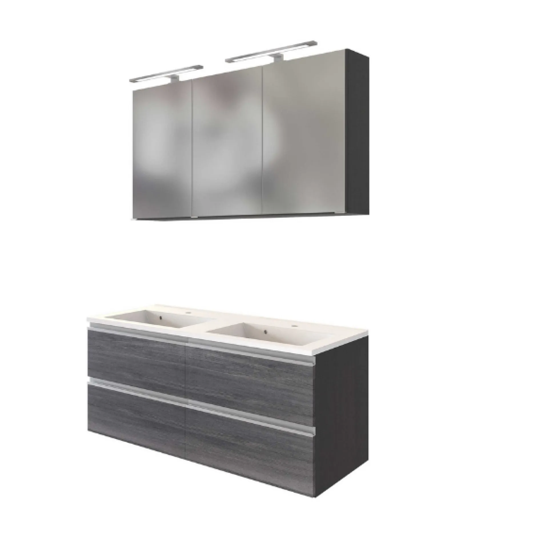 Badkombination Lotuk 4 Waschtisch und Spiegelschrank 120cm - grau
