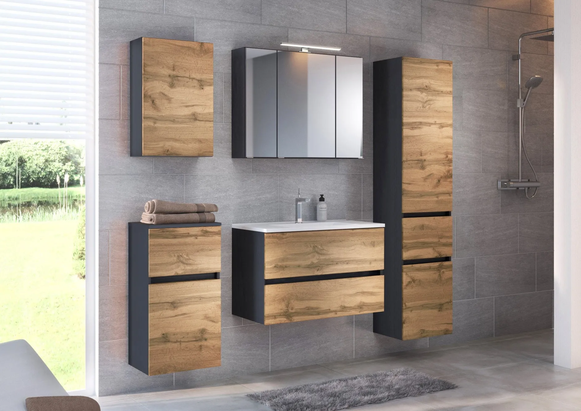 Badkombination Luna 2-teilig 60cm - graphit/quecksilber