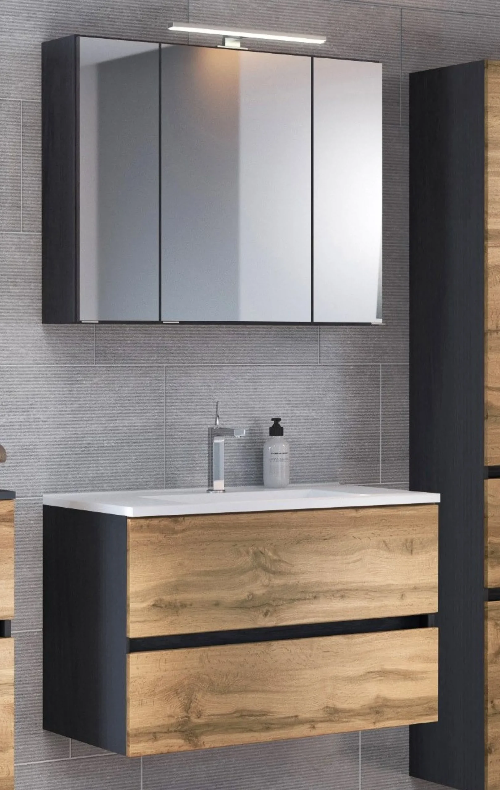 Badkombination Luna 2-teilig 60cm - graphit/quecksilber