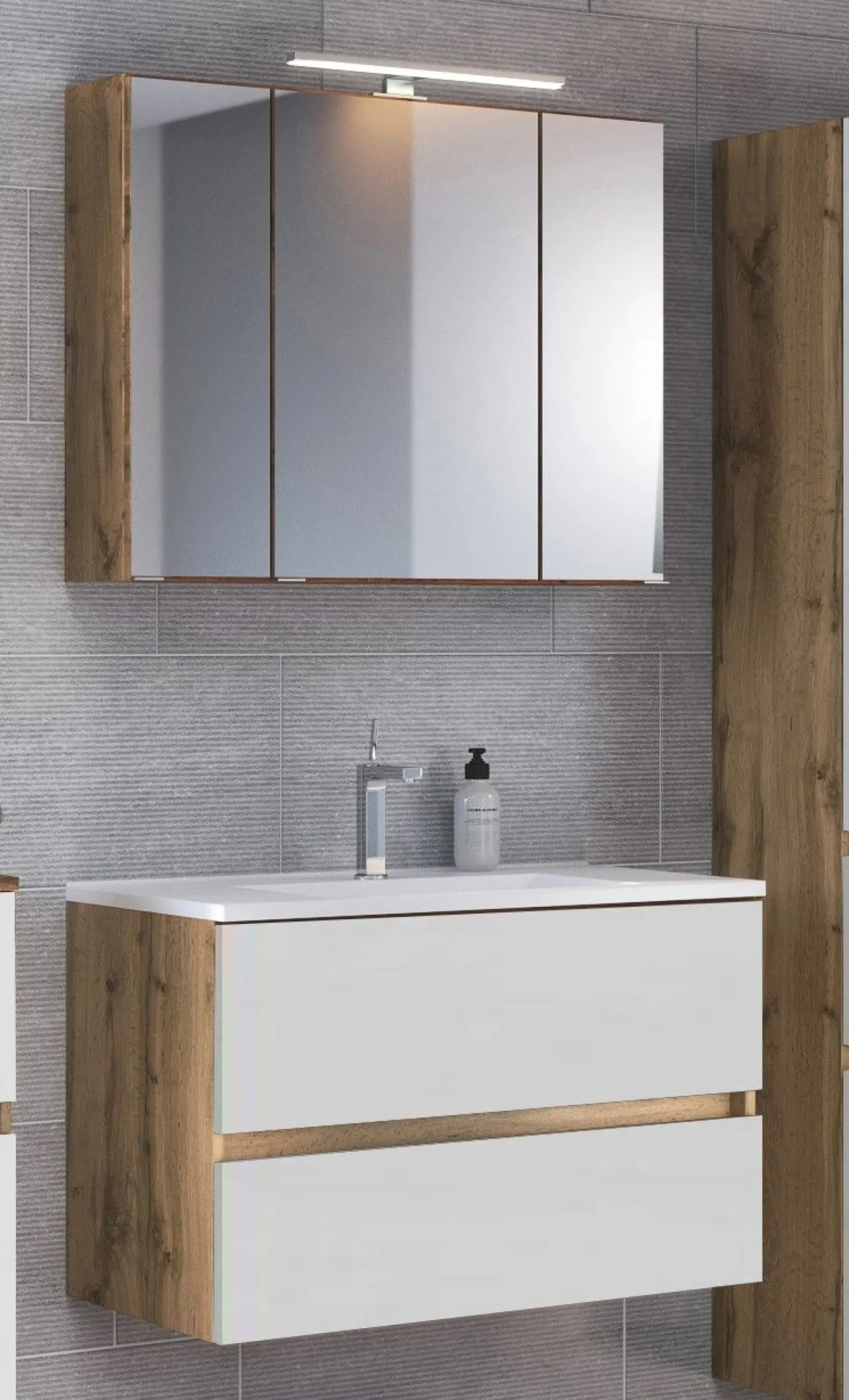 Badkombination Luna 2-teilig 80cm - Eiche/Weiß