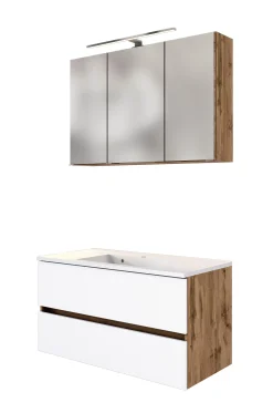 Badkombination Luna 2-teilig 100cm - Eiche/Weiß