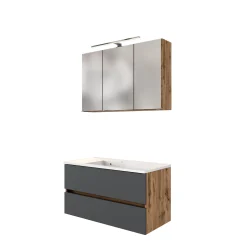 Badkombination Luna 2-teilig 100cm - Eiche/grau