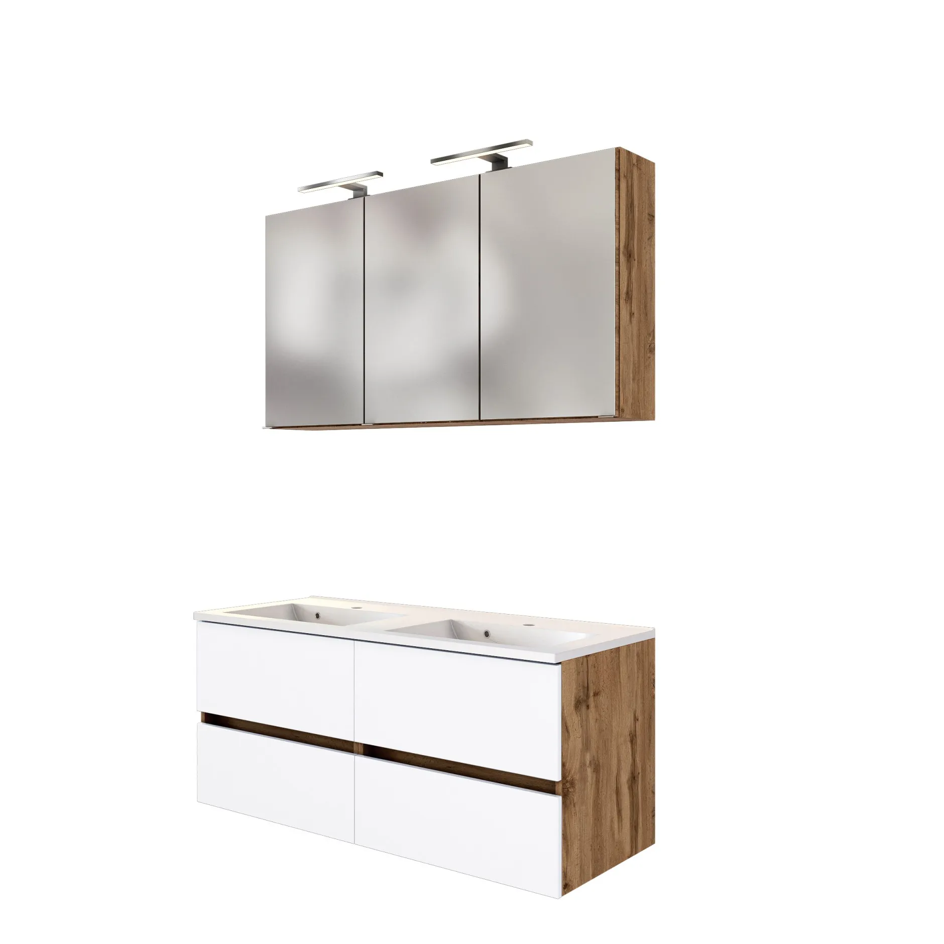 Badkombination Luna 2-teilig 120cm - Eiche/Weiß