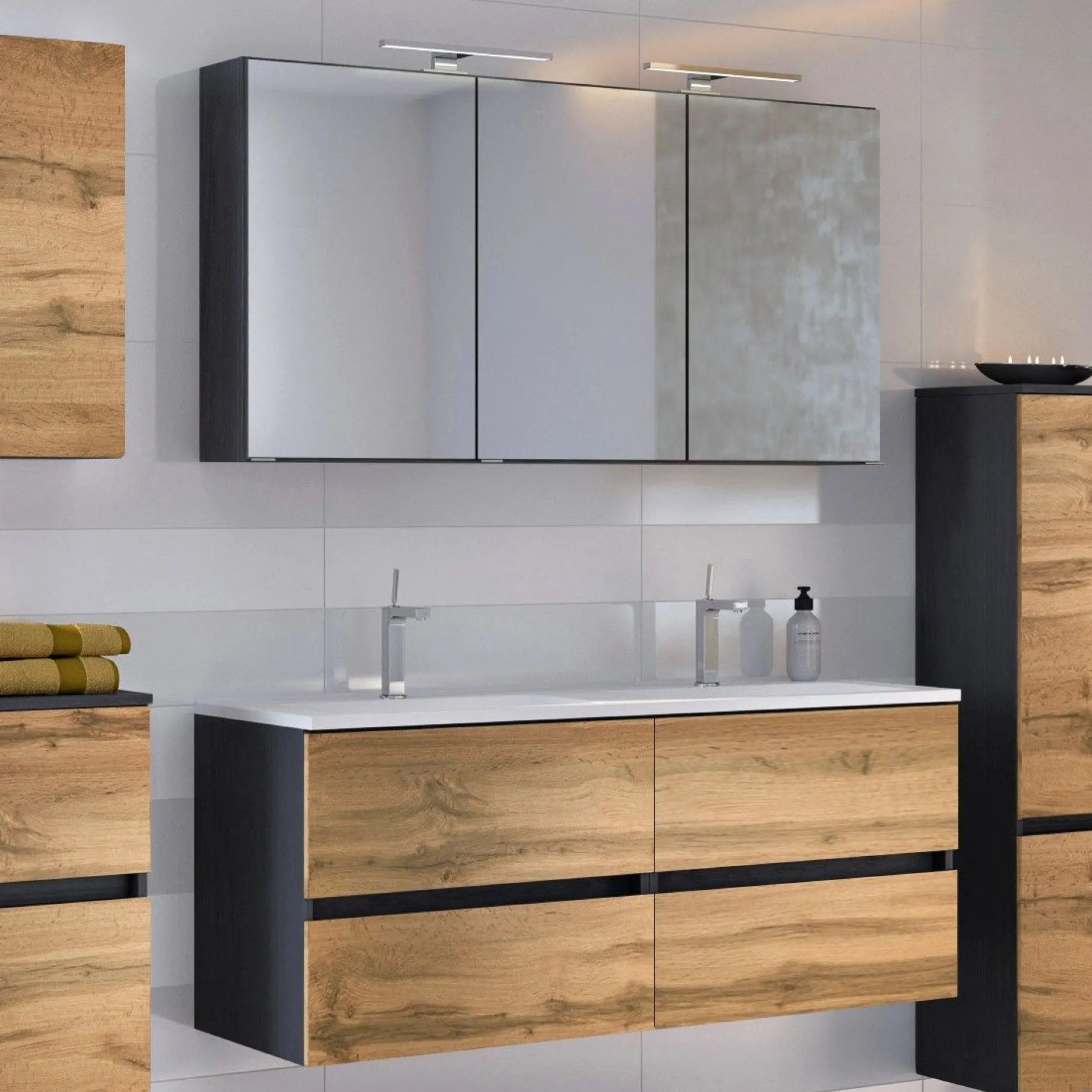 Badkombination Luna 2-teilig 120cm - graphit/quecksilber
