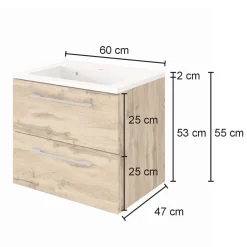 Badkombination Sefa 1 mit Waschbecken und Spiegelschrank - Eiche/Weiß