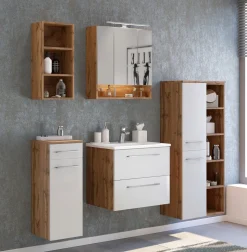 Badkombination Sefa 1 mit Waschbecken und Spiegelschrank - Eiche/Weiß