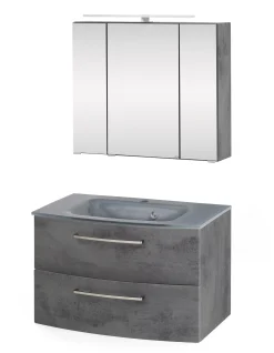 Badkombination Stivan 2-teilig mit grauem Waschbecken - Beton