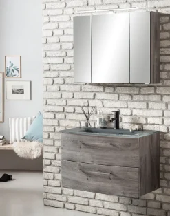 Badkombination Stivan 2-teilig mit grauem Waschbecken - Eiche grau
