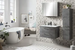 Badkombination Stivan 3-teilig mit weißem Waschbecken - Beton