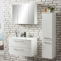 Badkombination Stivan 3-teilig mit weißem Waschbecken - weiß