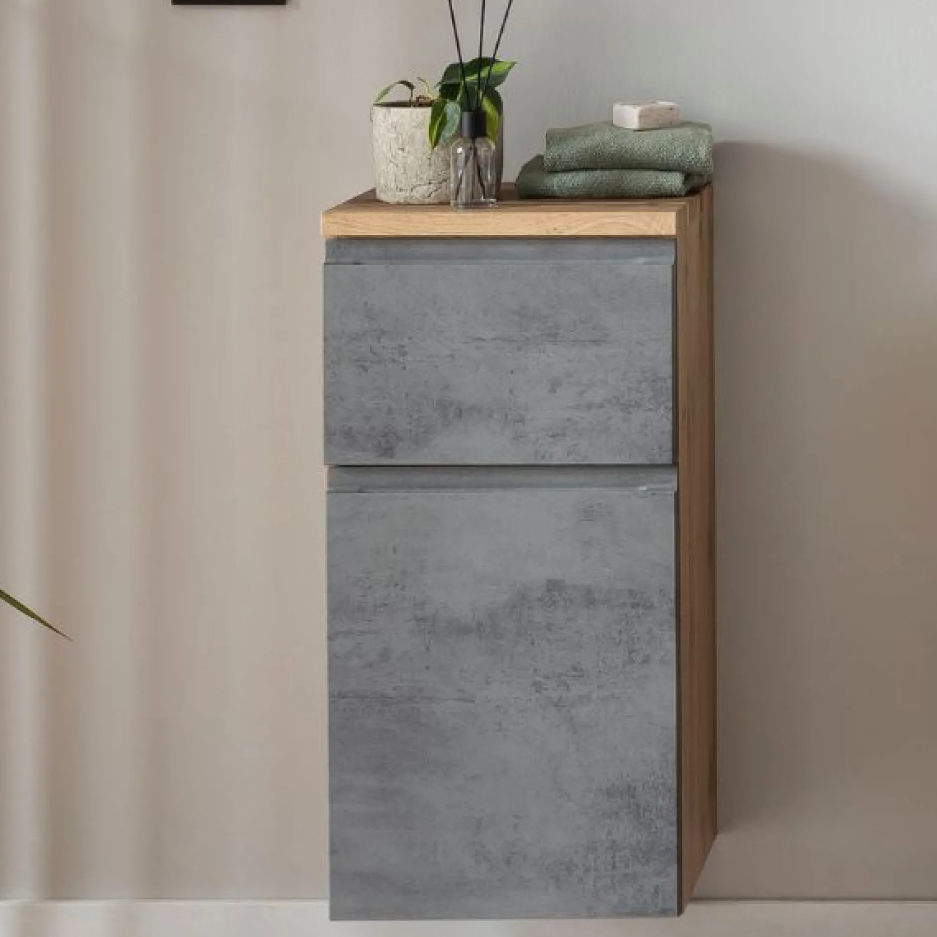 Bad-Sideboard Varese | 40 x 35 x 64 cm | Betonfarbenes Design