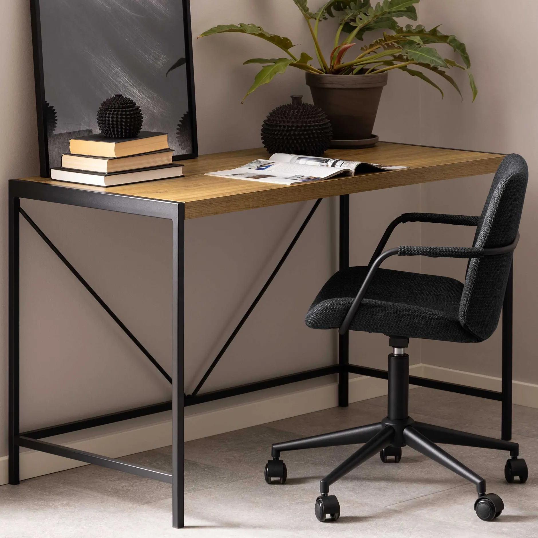 Bahamas Schreibtisch - 120x60x75 cm - Eiche Dekor/schwarz