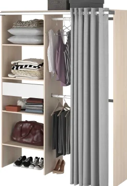 Balu Offener Kleiderschrank - 143x48x182cm - mit Vorhang - Akazie/Grau