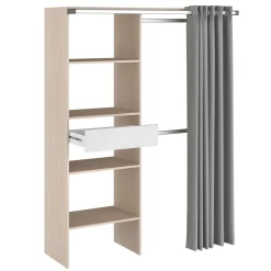 Balu Offener Kleiderschrank - 143x48x182cm - mit Vorhang - Akazie/Grau