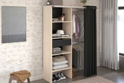 Balu Offener Kleiderschrank - 143x48x182cm - mit Vorhang - Akazie/Schwarz