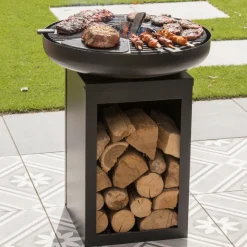 Barbecue Pallas mit Holzlager und gusseiserner Plancha - schwarz