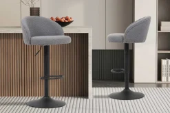 Barhocker Arda Bouclé Hellgrau | Metallbeine, Polsterung Bouclé