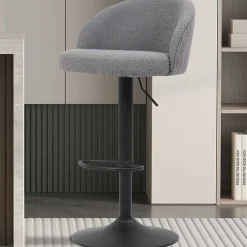 Barhocker Arda Bouclé Hellgrau | Metallbeine, Polsterung Bouclé