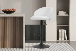 Barhocker Arda Bouclé Weiß | Metallbeine | H-H 86/107 x B-L 49 x T-P 46 cm