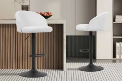 Barhocker Arda Bouclé Weiß | Metallbeine | H-H 86/107 x B-L 49 x T-P 46 cm
