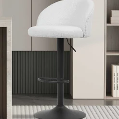Barhocker Arda Bouclé Weiß | Metallbeine | H-H 86/107 x B-L 49 x T-P 46 cm